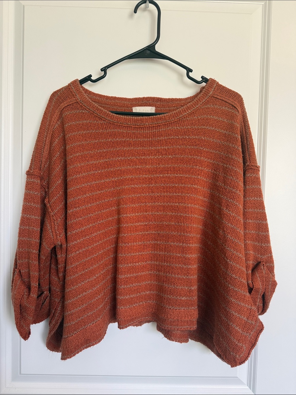 Altar’d State Oversized with 3/4 Sleeve Rust Striped Knit Sweater - Women - Picture 1 of 3